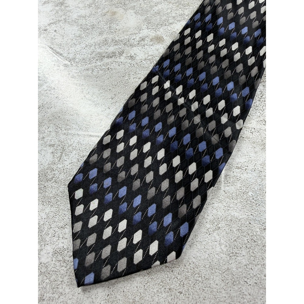 Kilburne And Finch 100% Silk Tie Mens One Size Black Geometric Pointed Necktie